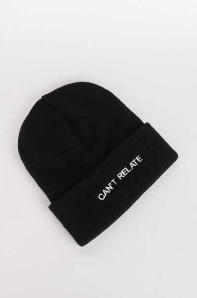 Women Can't Relate Knit Beanie Black/White Slogan Caps Intentionally Blank