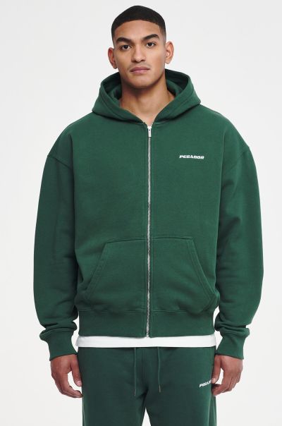 Washed Forest Green Hoodies Men Logo Oversized Sweat Jacket Washed Forest Green Pegador