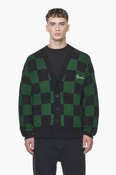Men Pegador Todd Checkered Knit Cardigan Onyx Black British Green Sweaters