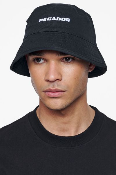 Black Men Pegador Caps & Hats Logo Cotton Twill Bucket Hat Black