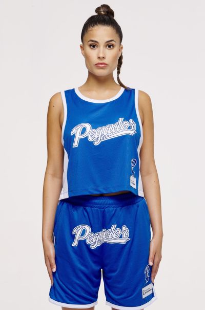 Costa Cropped Basketball Shirt Deep Blue Tees Pegador Women