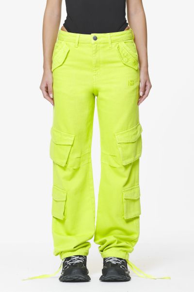 Washed Lime Yellow Pegador Jeans Maloy Cargo Wide Jeans Washed Lime Yellow Women