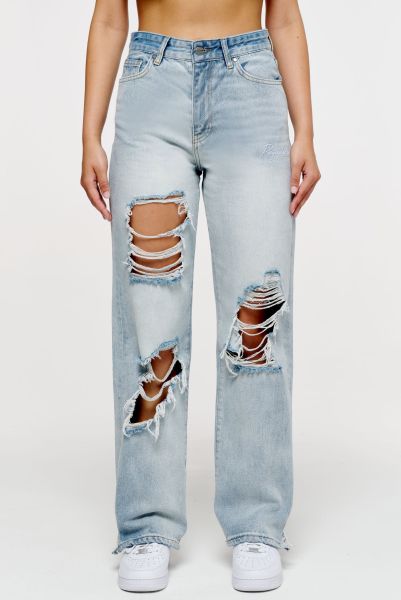 Women Tracy Distressed Wide Jeans Light Blue Jeans Pegador