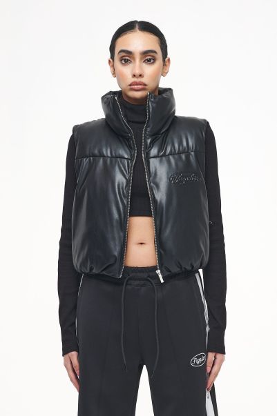 Black Zito Cropped Faux Leather Vest Black Pegador Women Vests