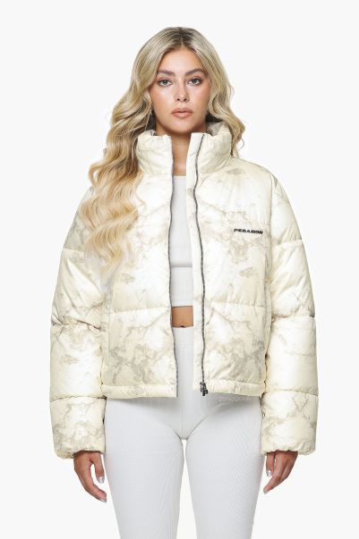 Royal Marble Puffer Jacket Bone White Fossil Taupe Pegador Women Jackets